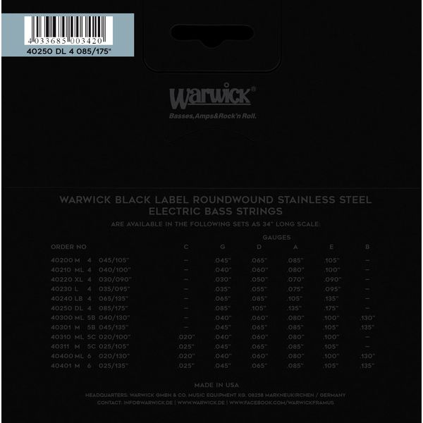 Warwick Black Label Dark Lord Set