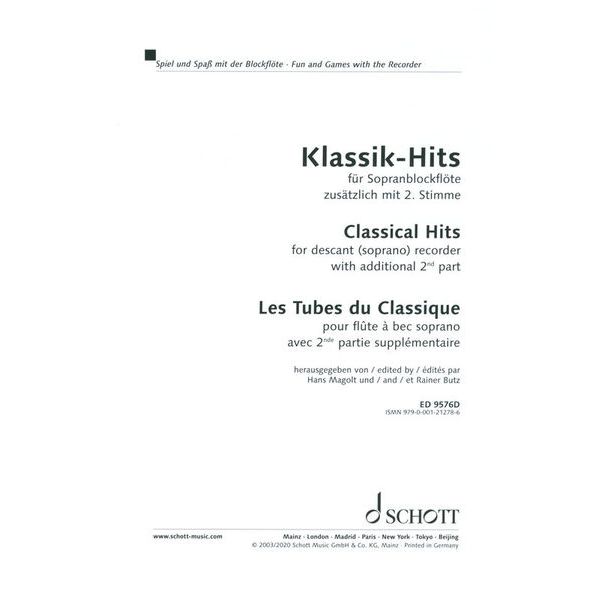 Schott Klassik-Hits für Sopranblockfl