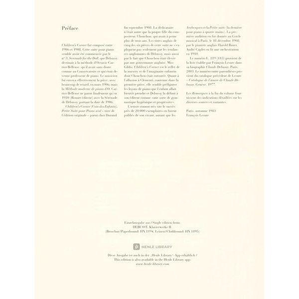 Henle Verlag Debussy Children's Corner