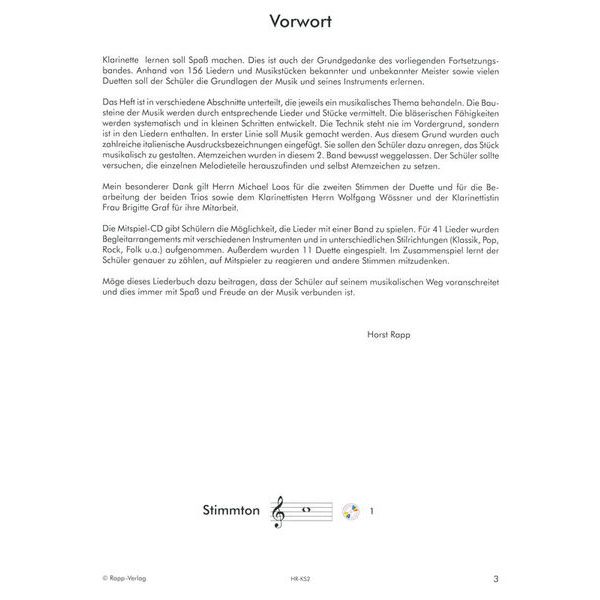 Horst Rapp Verlag Klarinette lernen mit Spaß 2