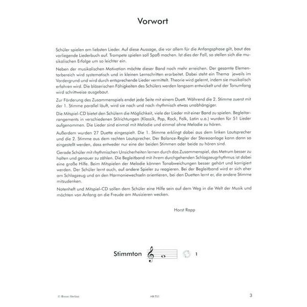Horst Rapp Verlag Trompete Lernen mit Spaß 1