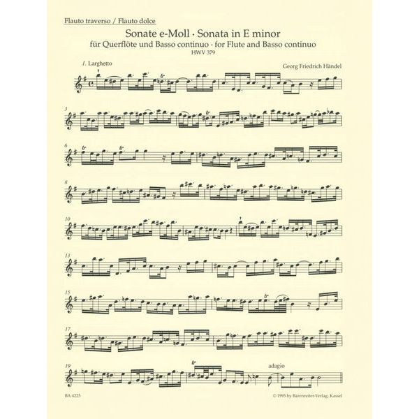 Bärenreiter Händel Elf Sonaten für Flöte