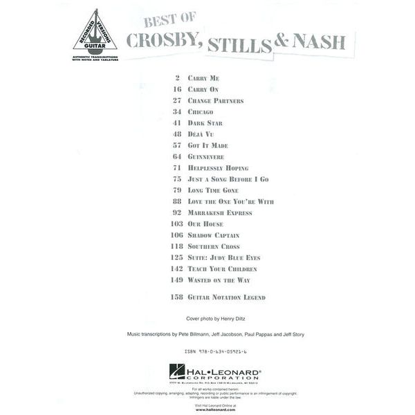 Hal Leonard Best of Crosby Stills and Nash