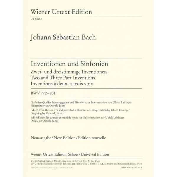 Wiener Urtext Edition Bach Inventionen und Sinfonien