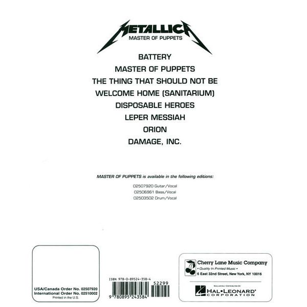Cherry Lane Music Company Metallica Kill 'Em All – Thomann United States