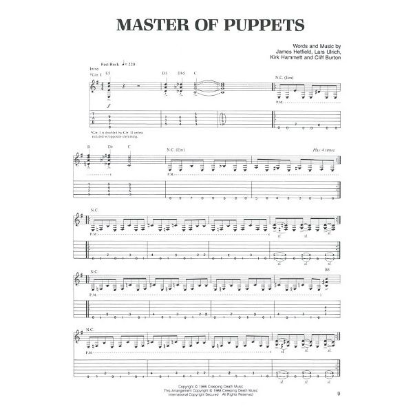 Cherry Lane Music Company Metallica Master Of Puppets