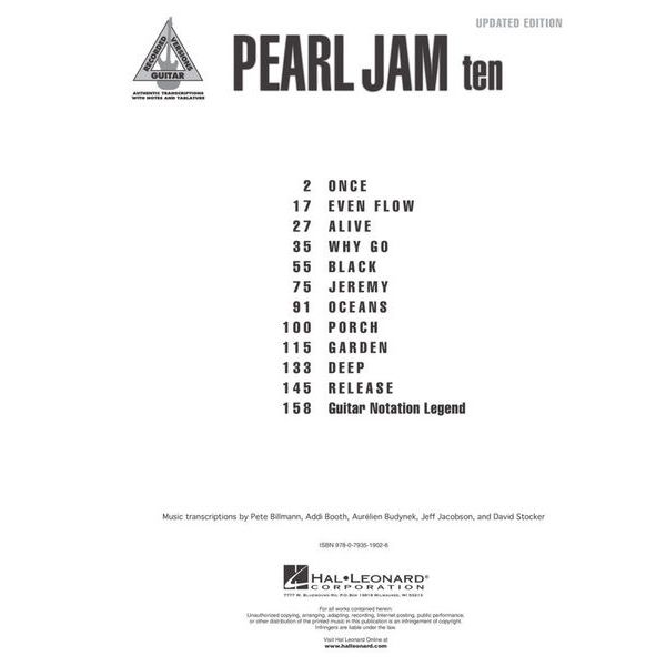 Hal Leonard Pearl Jam Ten