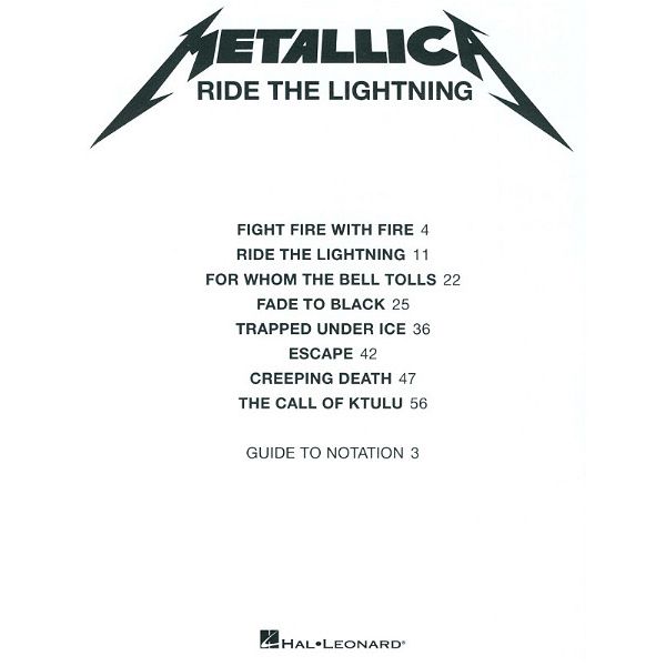 Music Sales Metallica Ride The Lightning