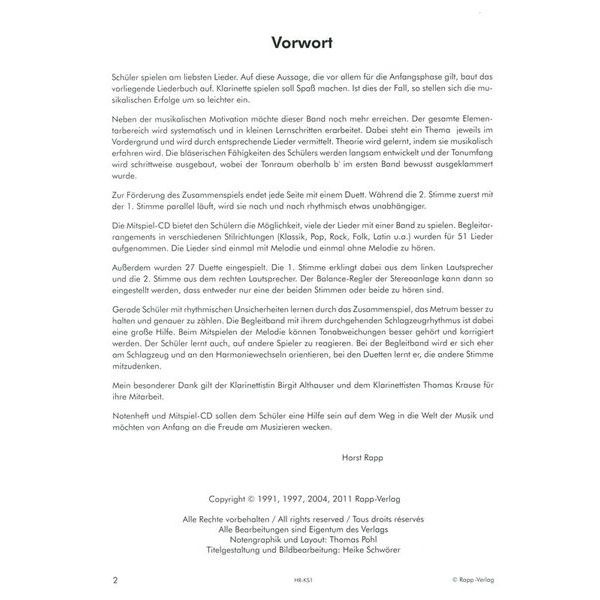 Horst Rapp Verlag Klarinette lernen mit Spaß 1