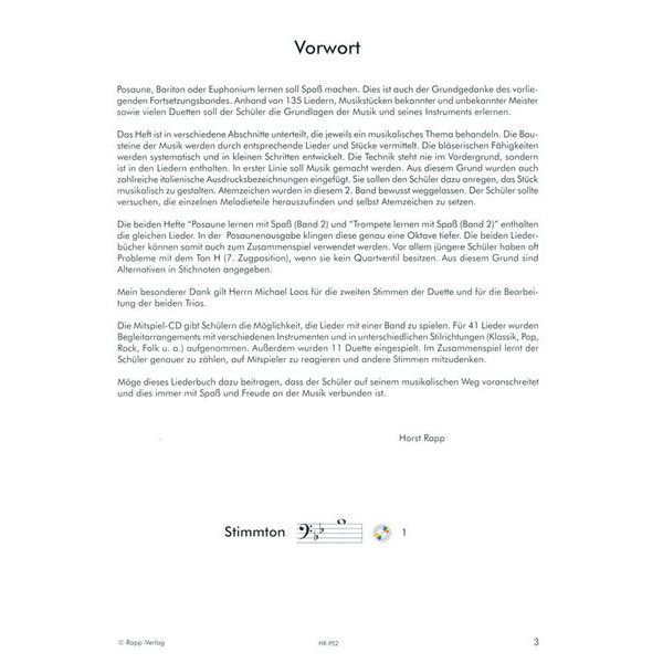 Horst Rapp Verlag Posaune lernen mit Spaß 2