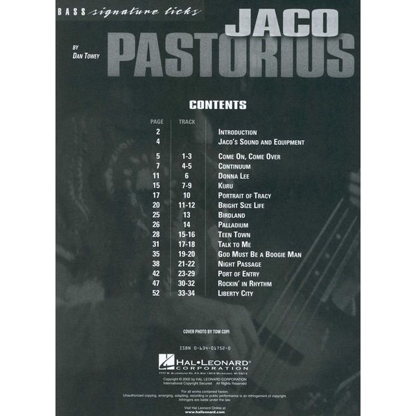 Hal Leonard Jaco Pastorius Bass Signature