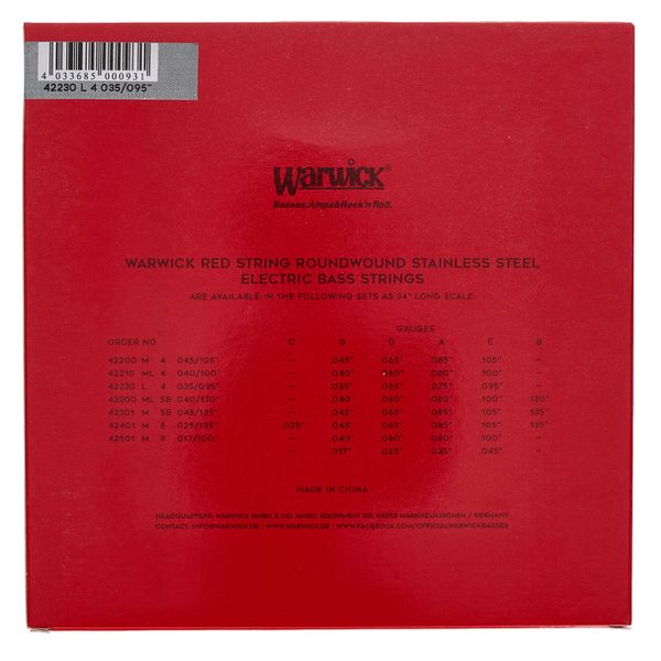 Warwick Red Strings Bass Set Light