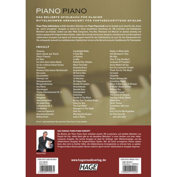 Hage Musikverlag Piano Piano 1 Intermediate