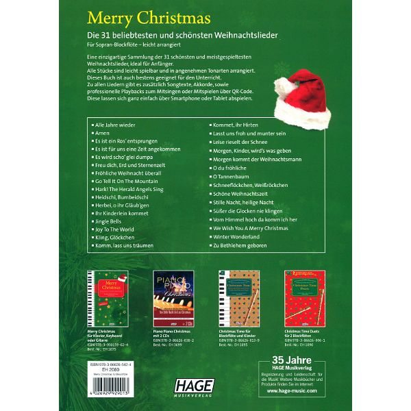 Hage Musikverlag Merry Christmas Blockflöte
