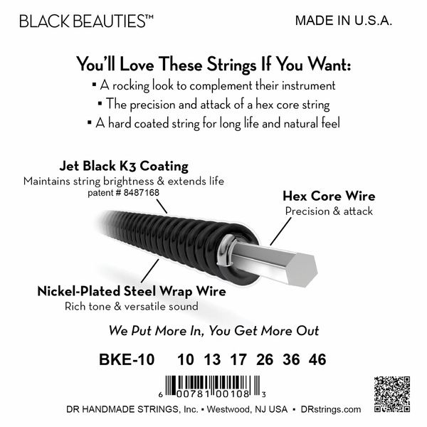 DR Strings Black Beauties BKE-10