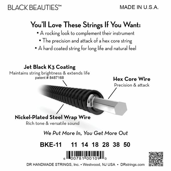 DR Strings Black Beauties BKE-11