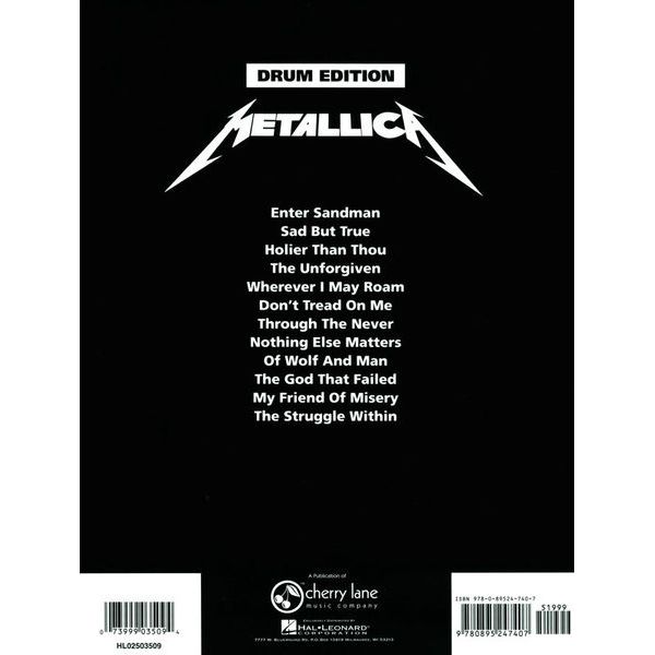 Cherry Lane Music Company Metallica Black Album Drums