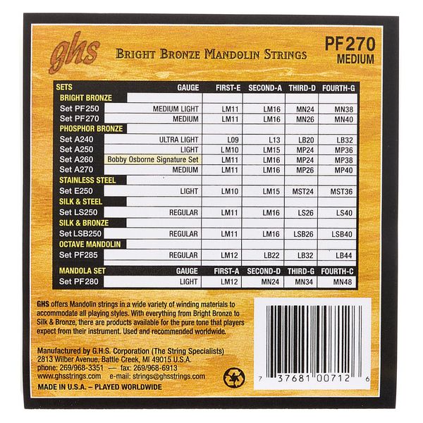 GHS PF270 Mandolin String Set Med.