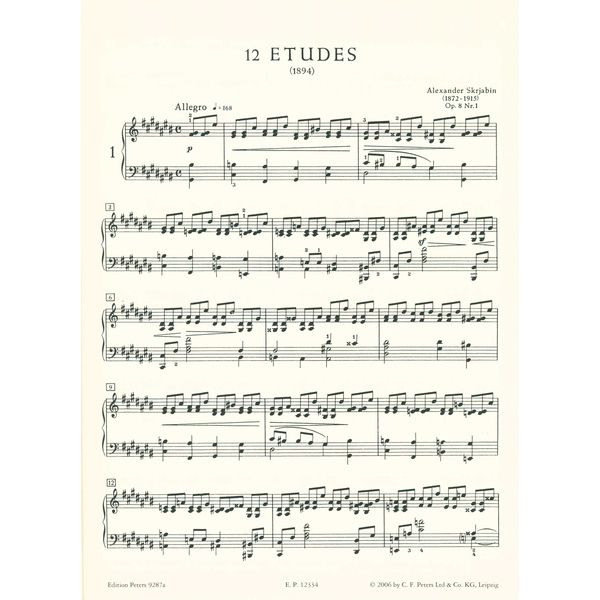 Edition Peters Skrjabin 12 Études op. 8