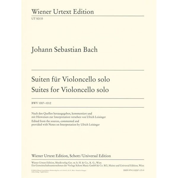 Wiener Urtext Edition Bach Suiten für Violoncello