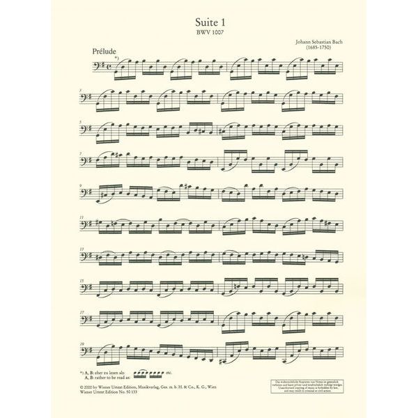 Wiener Urtext Edition Bach Suiten für Violoncello