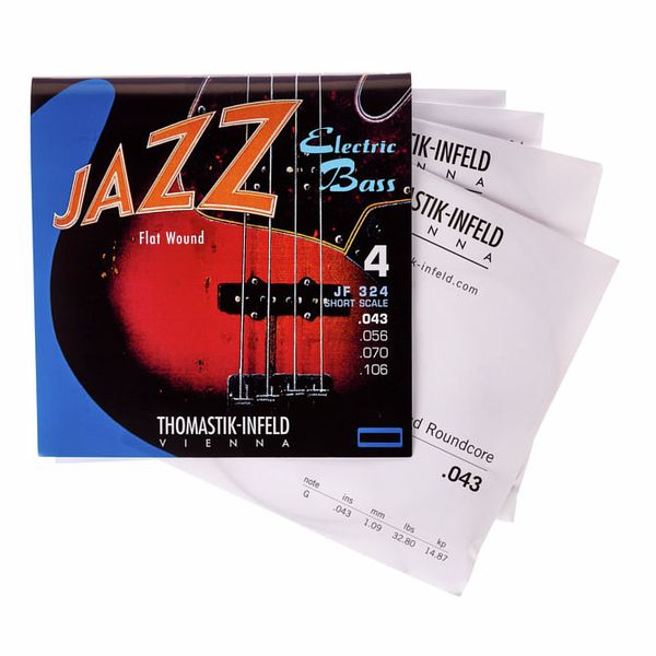 Cordes Guitare Basse Thomastik Jazz Flat Wound - Jeu 4 Cordes Long Scale 34", Diamètres .043 .056 .070 .100