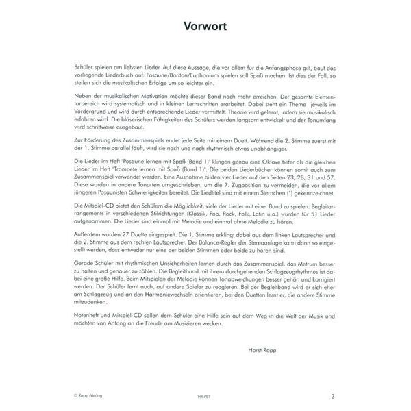 Horst Rapp Verlag Posaune lernen mit Spaß 1