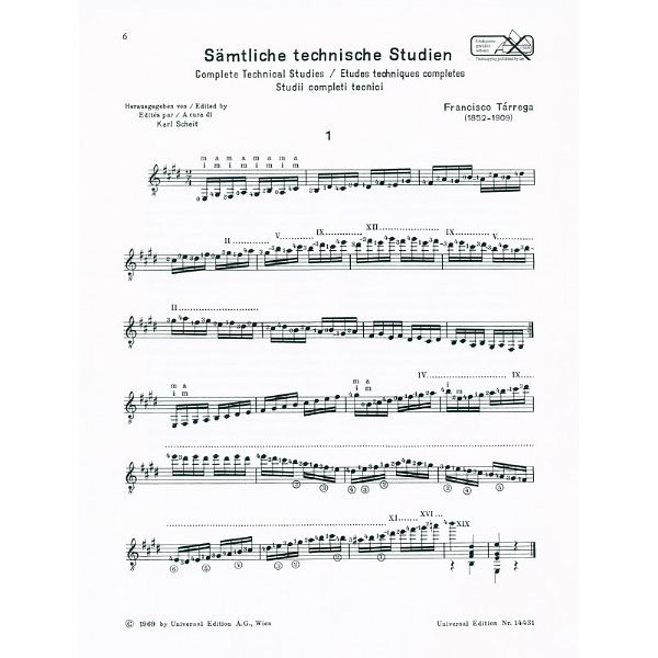 Universal Edition Tarrega Sämtliche Studien