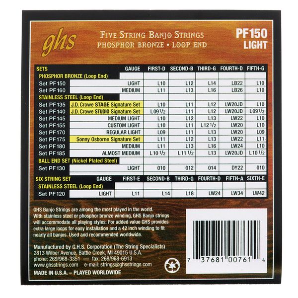 GHS PF150 5-String Banjo Set