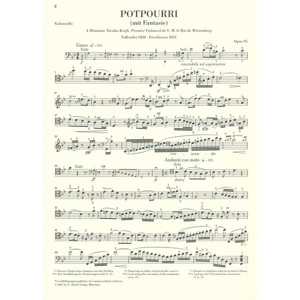 Henle Verlag Hummel Potpourri op.95 Cello