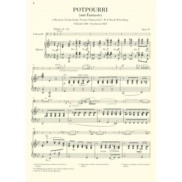 Henle Verlag Hummel Potpourri op.95 Cello