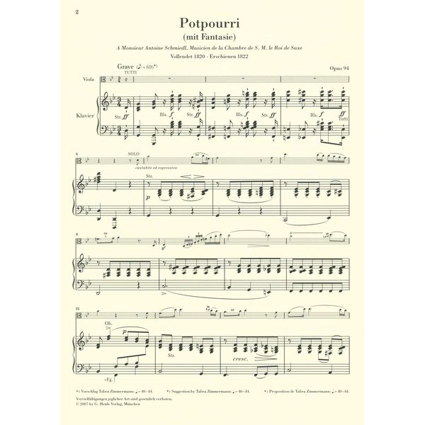 Henle Verlag Hummel Potpourri op.94 Viola