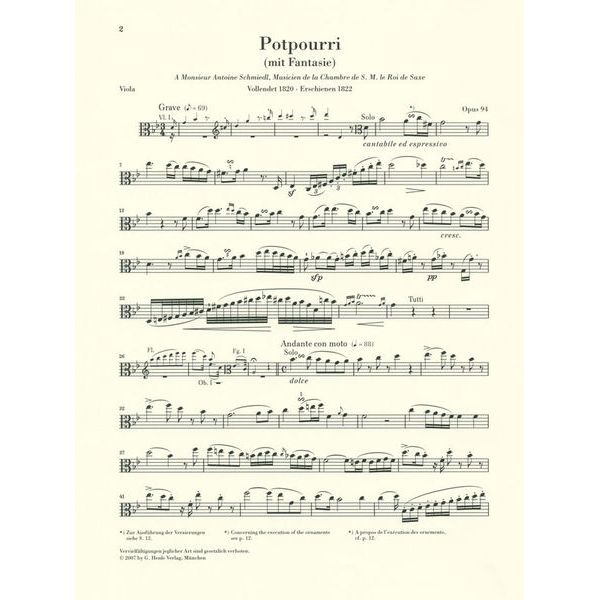 Henle Verlag Hummel Potpourri op.94 Viola