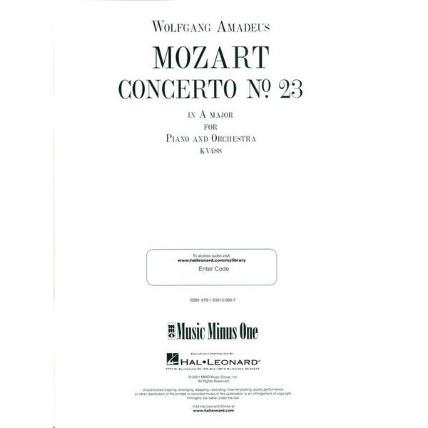 Music Minus One Mozart Concerto No.23 KV 488