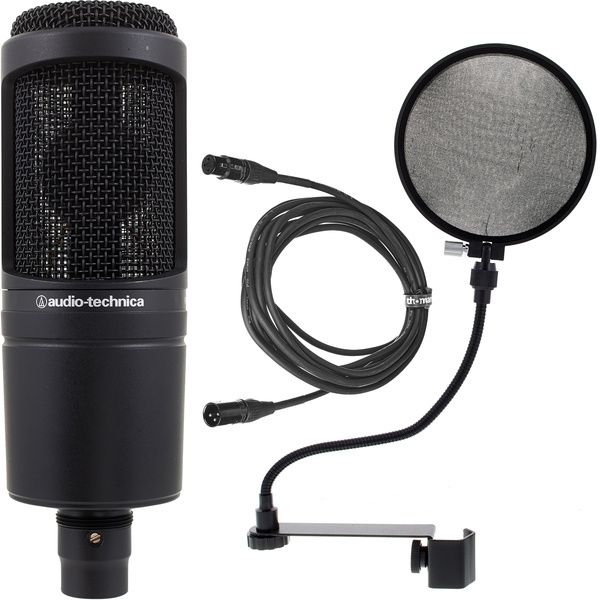 Audio-Technica AT2020 Microphone Bundle with Shockmount, Stand, and Cable