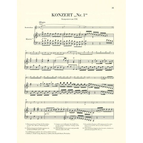 Henle Verlag Hoffmeister Kontrabasskonzert