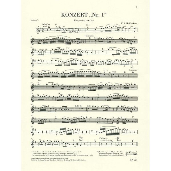 Henle Verlag Hoffmeister Kontrabasskonzert