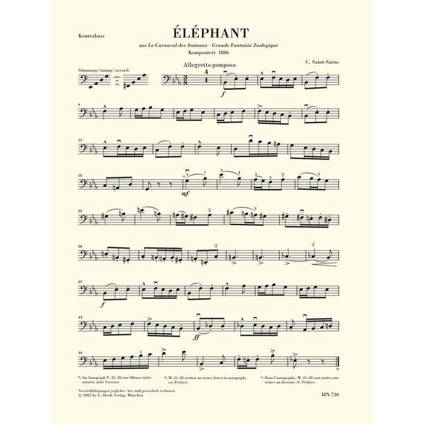 Henle Verlag Saint-Saëns Elefant Kontrabass