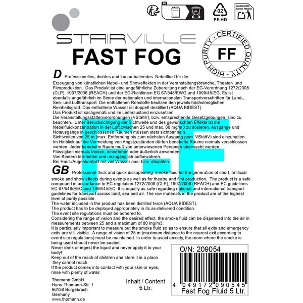 Stairville Fast Fog Fluid 5l - CO2 Effect