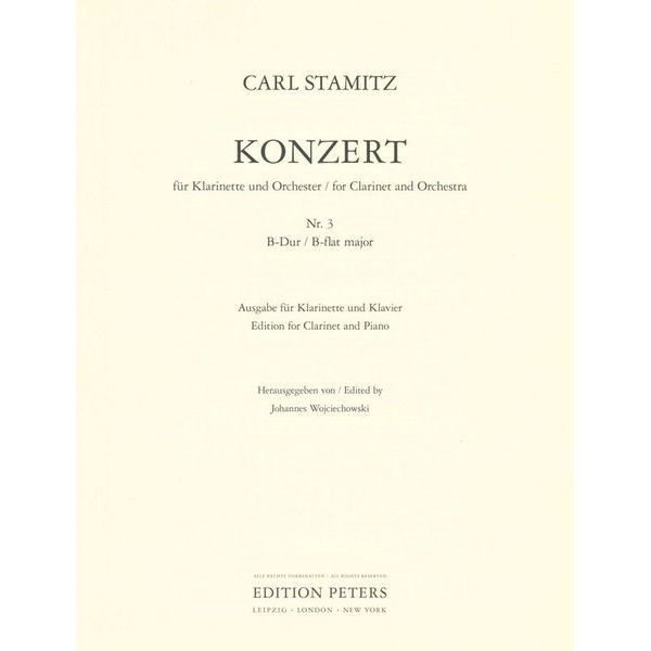 Edition Peters Stamitz Konzert Nr. 3 B-Dur Cl