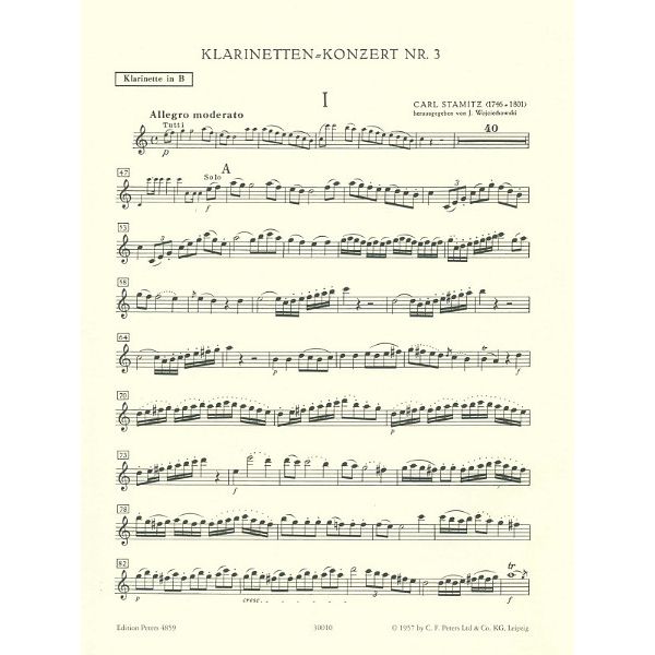 Edition Peters Stamitz Konzert Nr. 3 B-Dur Cl