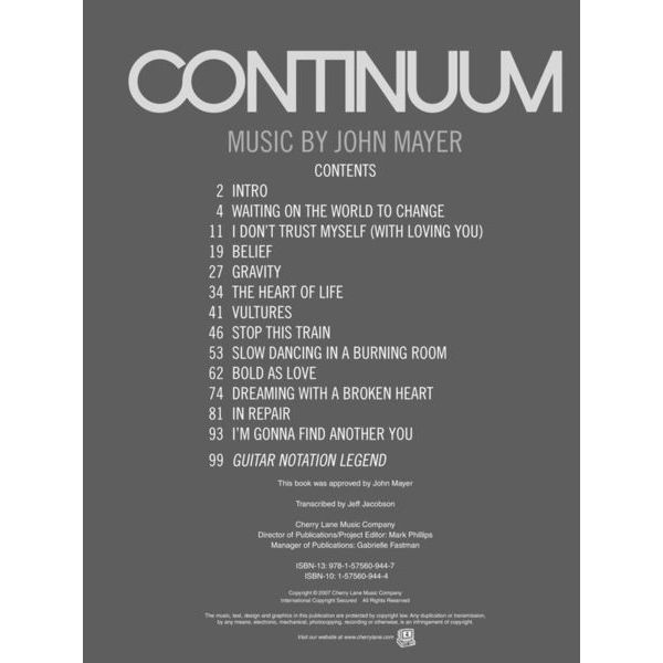 Cherry Lane Music Company John Mayer Continuum
