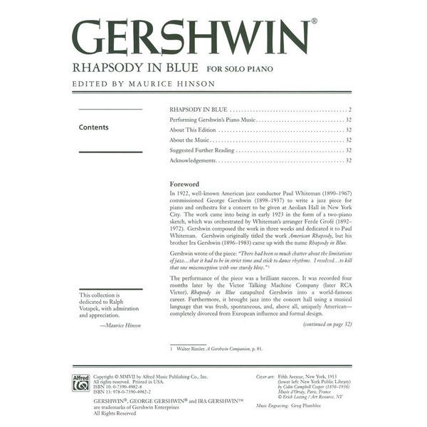 Alfred Music Publishing Gershwin Rhapsody In Blue