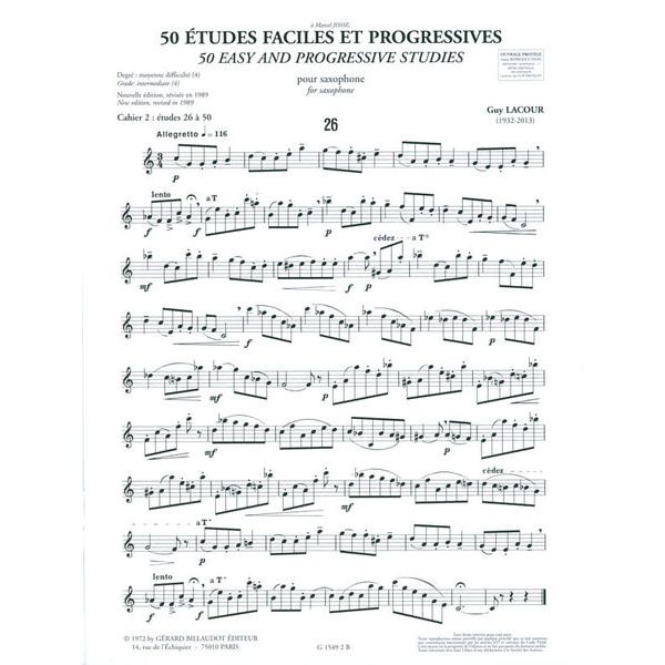 Editions Billaudot 50 Etudes Faciles 2 Saxophon