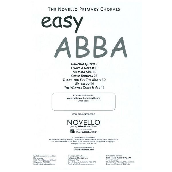 Novello & Co Ltd. Easy ABBA Chor