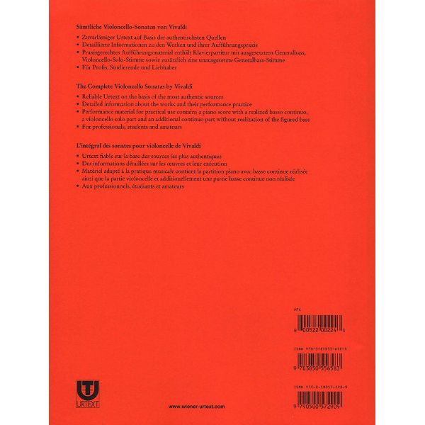 Wiener Urtext Edition Vivaldi Sonatas Cello