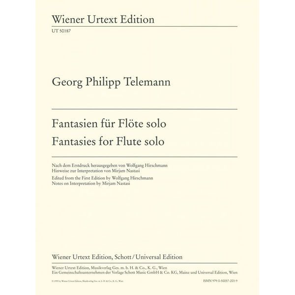 Wiener Urtext Edition Telemann Fantasien für Flöte