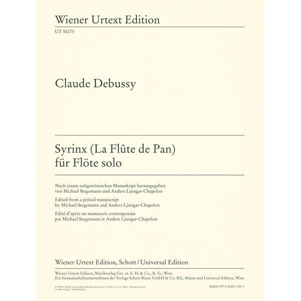 Wiener Urtext Edition Debussy Syrinx Flöte