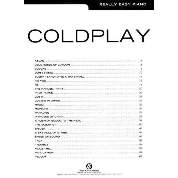 Wise Publications Really Easy Piano Coldplay