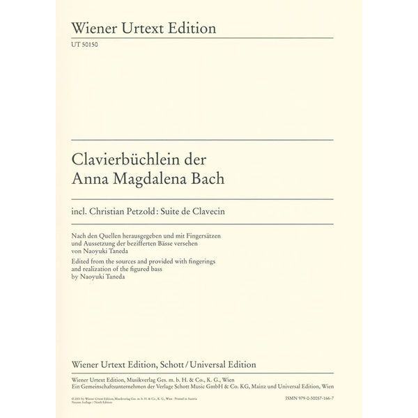 Wiener Urtext Edition Clavierbüchlein Anna Bach